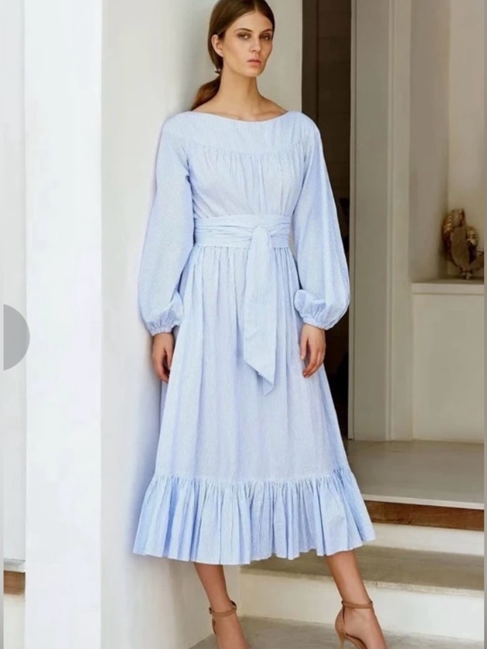 Wiggy Kit white blue seersucker midi dress
